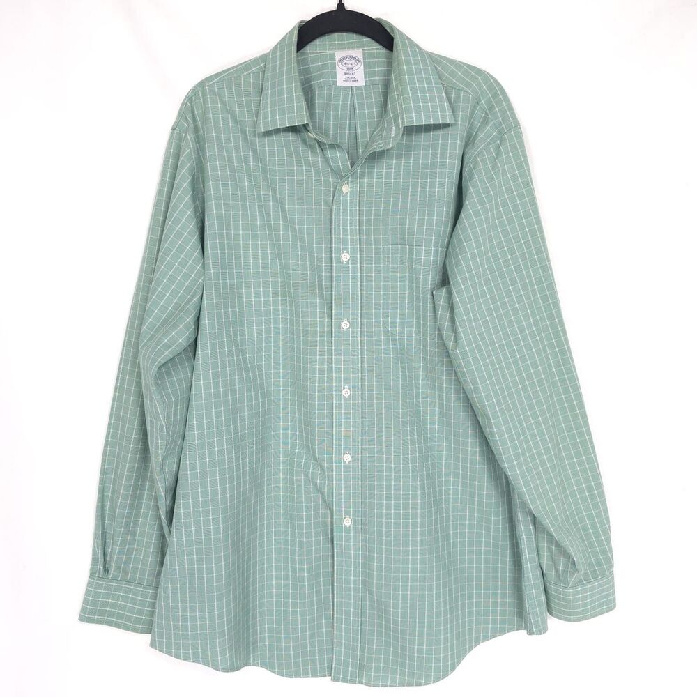 BROOKS BROTHERS 1818 Shirt 16.5 Regent Green Check 100% Cotton Button Down